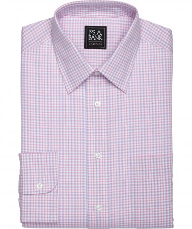Non-Iron Dress Shirts | Classic Fit Point Collar Dress Shirt, Pink Check – Jos. A. Bank Mens