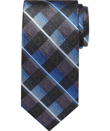 Ties | Blue & Charcoal Grid Washable Narrow Tie – Platinum Designs Mens