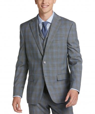 Vested 3-Piece Suits | Classic Fit Vested Suit, Gray & Blue Plaid – Michael Strahan Mens
